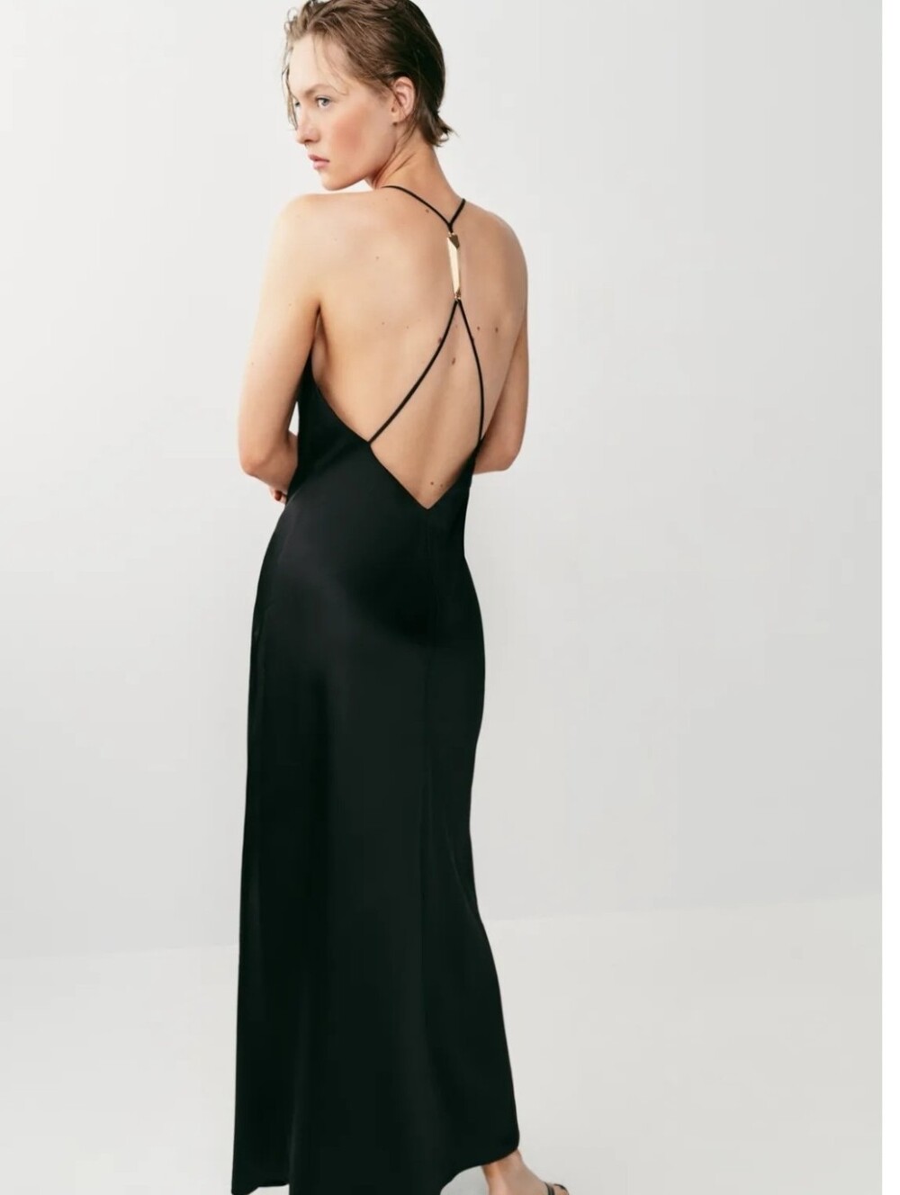 Satin Black Backless Slip Dress - Elegant Evening Dress NEW With Tags Size Large